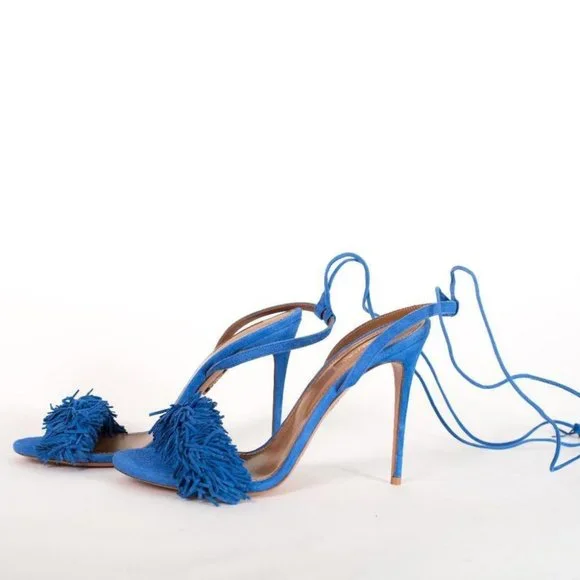 Aquazzura Blue Fringe Tassel Heels - Size 10 US - Picture 2 of 6